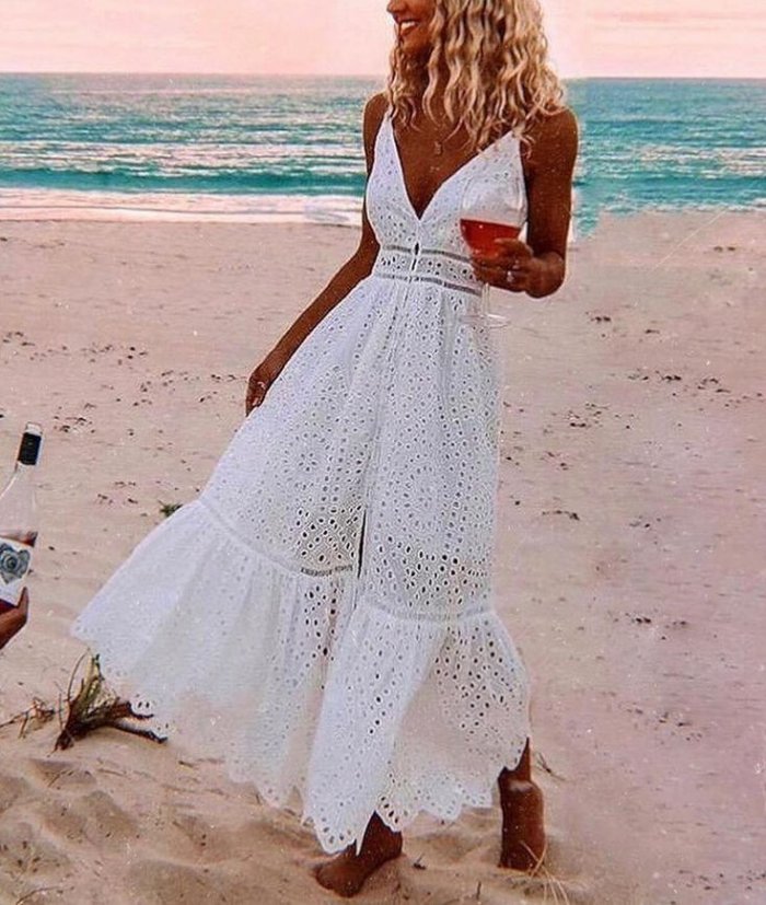 Длинный белый сарафан простой