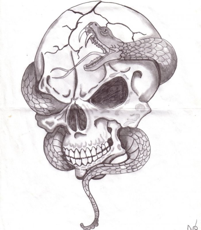 Тату череп со змеей (35 фото)