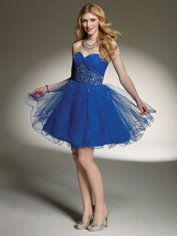 Синее вечернее платье короткое