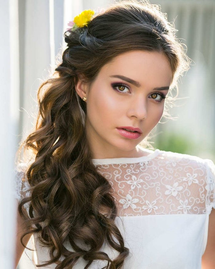 Прически с полу распущенными волосами