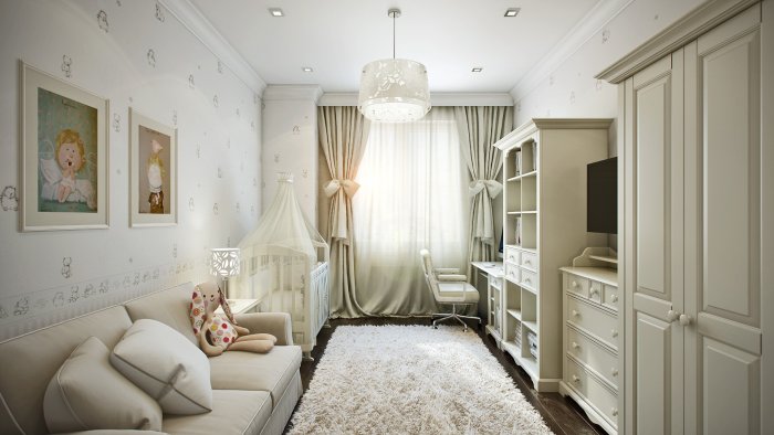 Детская в классическом стиле в светлых тонах