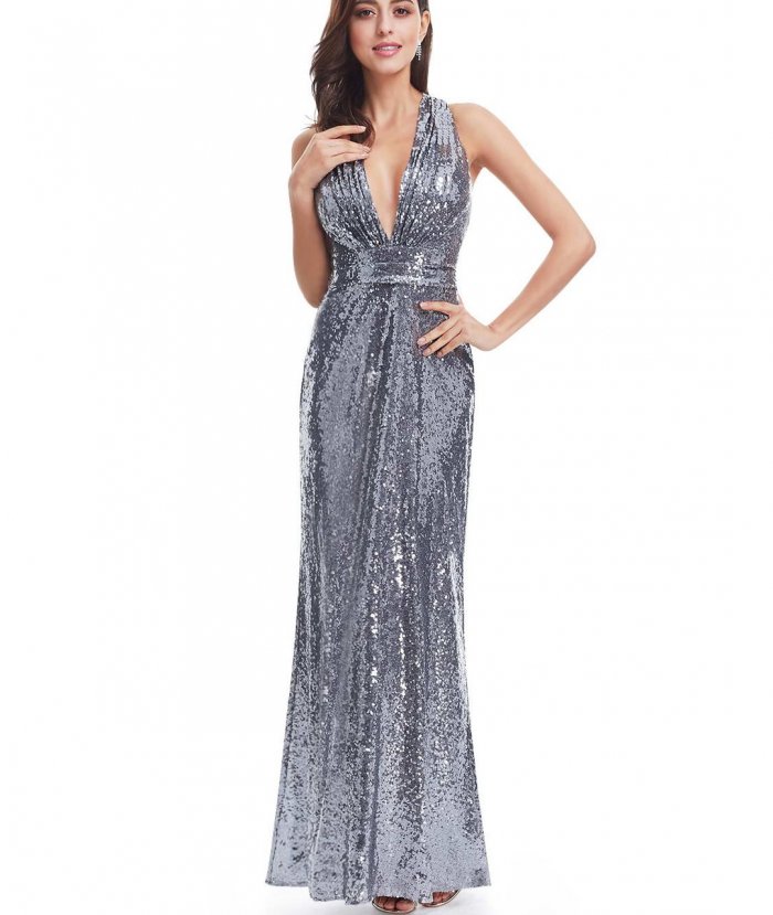 Платье серебристое вечернее
