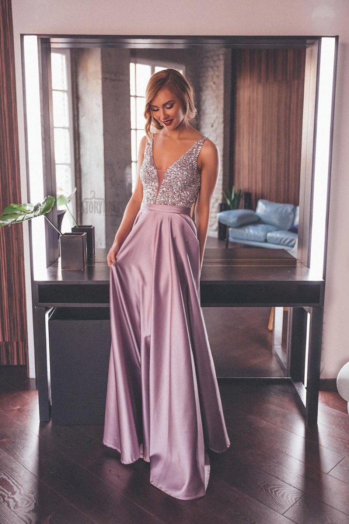 Атласные вечерние платья в пол