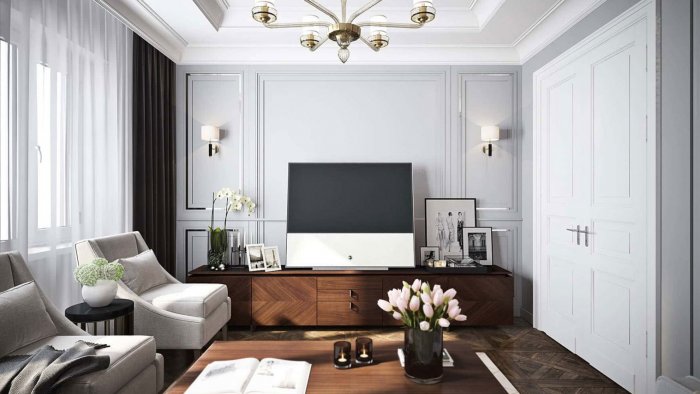 Интерьер гостиной 18 метров в стиле Неоклассика