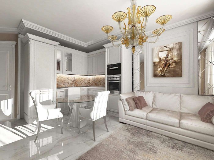Интерьер кухни-гостиной в стиле Неоклассика