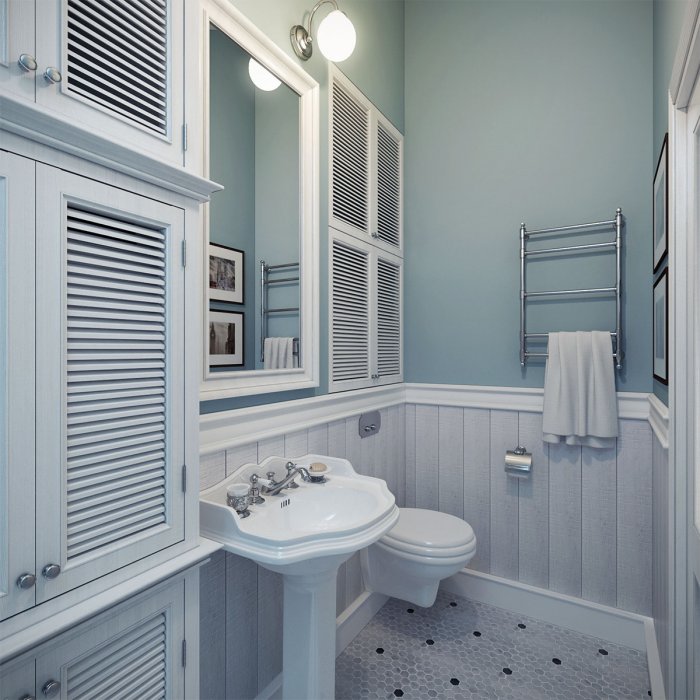 Ванная комната с белой вагонкой