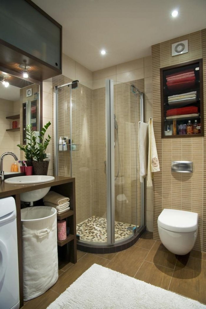 Ванная комната с душевой кабиной и унитазом