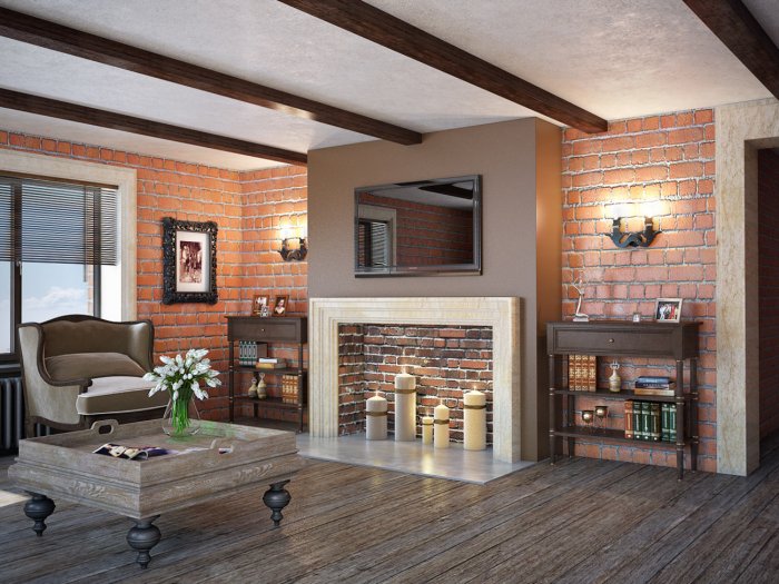 Камин в стиле лофт в интерьере