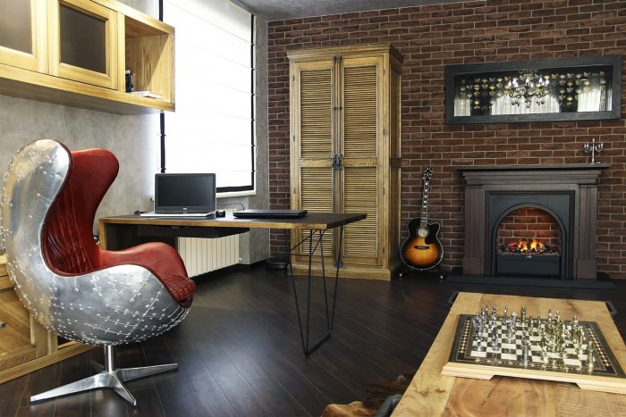 Камин в стиле лофт в интерьере