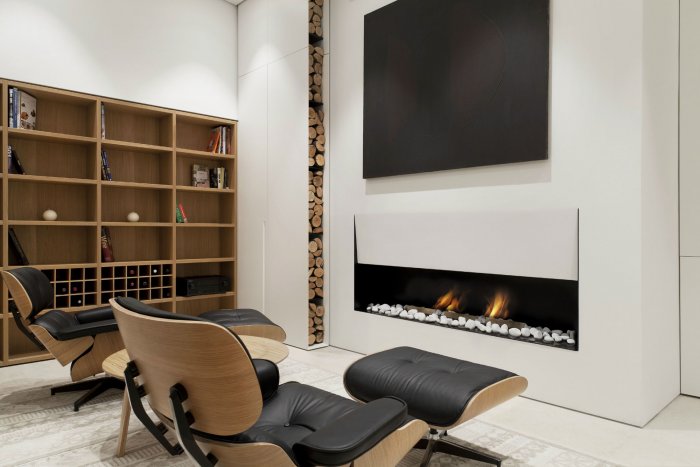 Биокамин в интерьере гостиной в стиле лофт