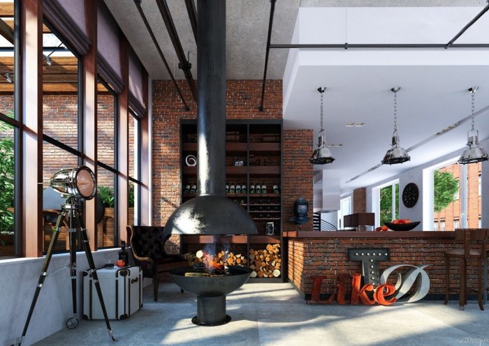 Камин в стиле Индастриал