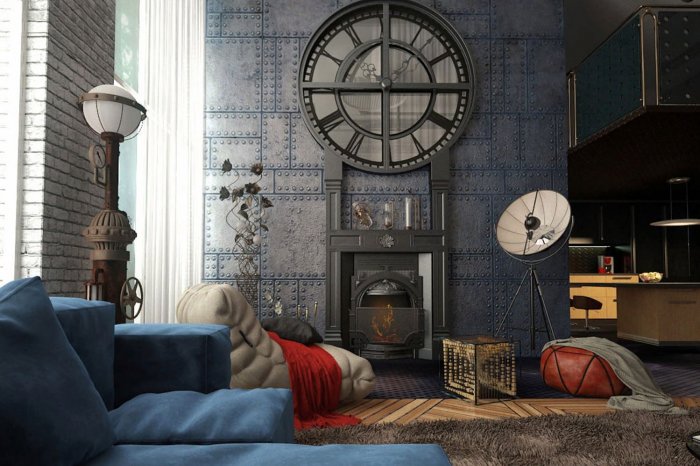 Камин в квартире в стиле лофт