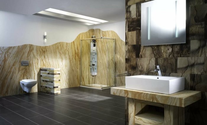 Гибкий камень в ванной комнате