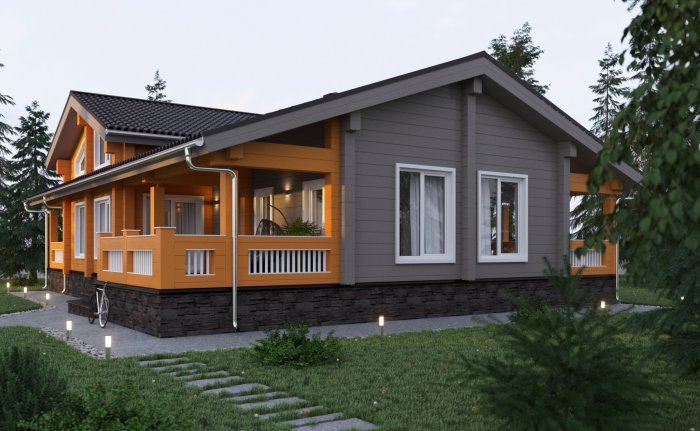 Дом 1 этаж из бетон 2 этаж из клеёного бруса