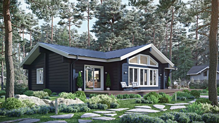 Финский дом из клееного бруса с односкатной крышей