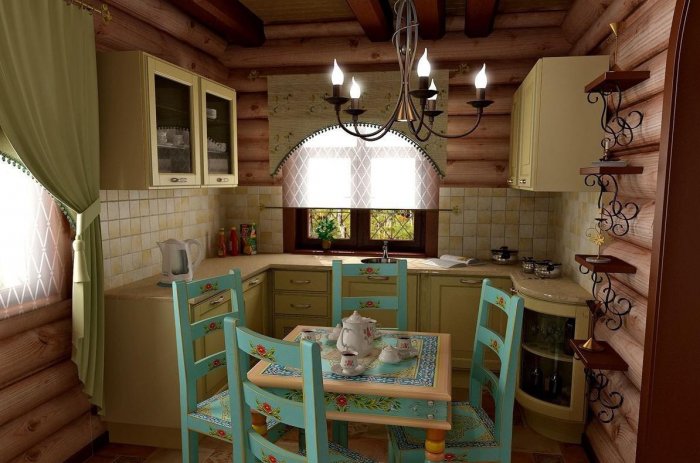 Кухня в маленьком деревянном доме