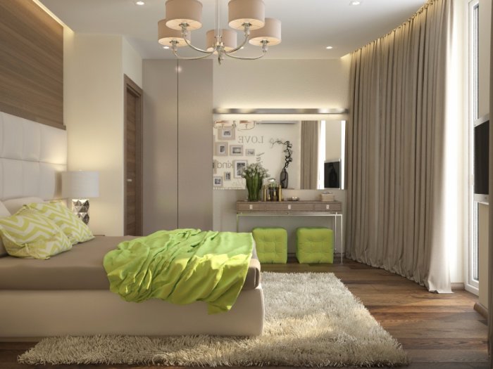 Бежево зеленая спальня