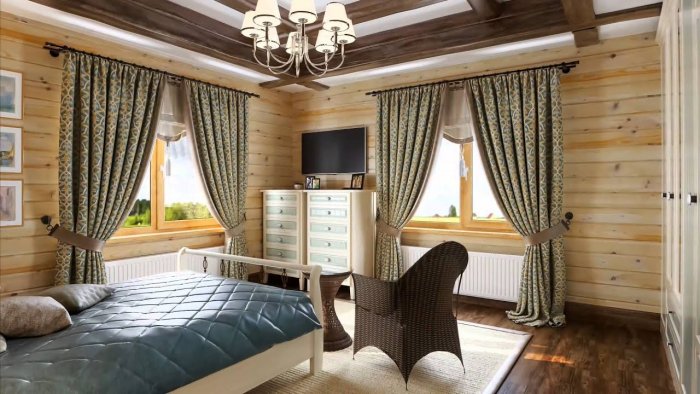 Занавески в доме из клееного бруса
