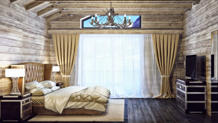 Шторы в интерьере Шале