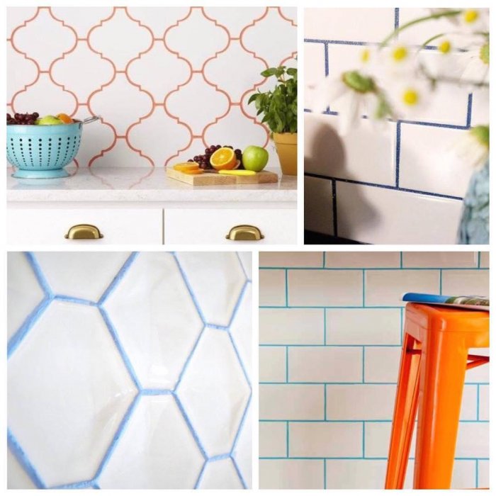 Белая плитка с цветными швами