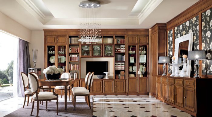 Шкафы в интерьере классической гостиной