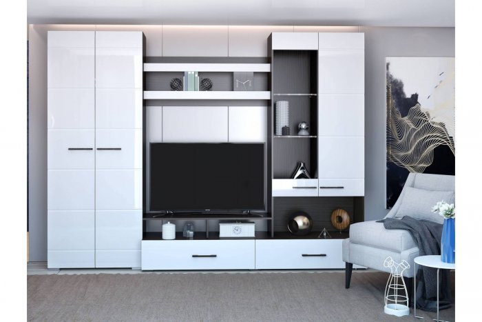 Стенка "Ненси-1" венге/белый глянец