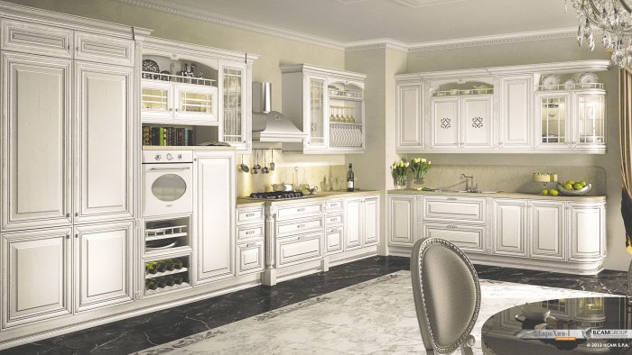 Кухня Фламиния с серебряной патиной ясень фасады