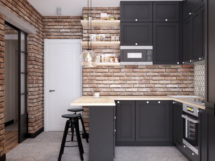 Кухня в стиле лофт маленькая площадь 10кв