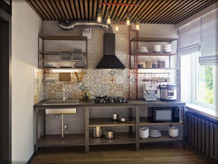 Маленькая кухня в стиле лофт