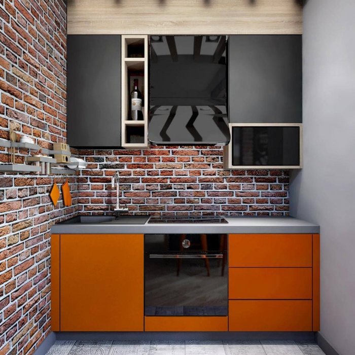 Оранжевая кухня в стиле лофт