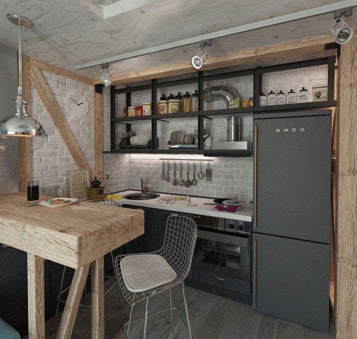 Кухня в стиле лофт 12м2