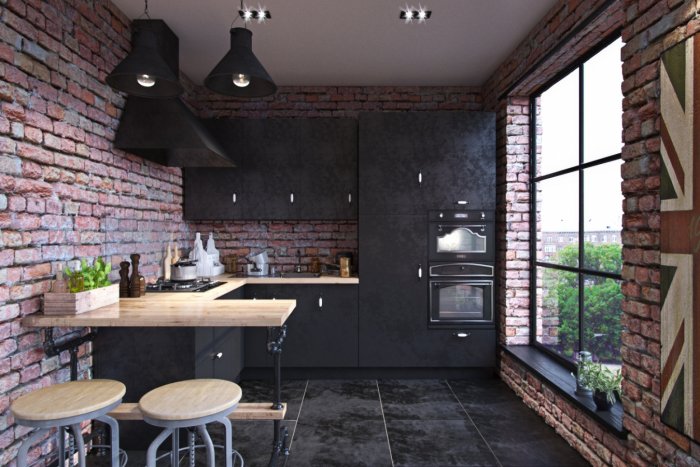 Кухня 11м² в стиле лофт