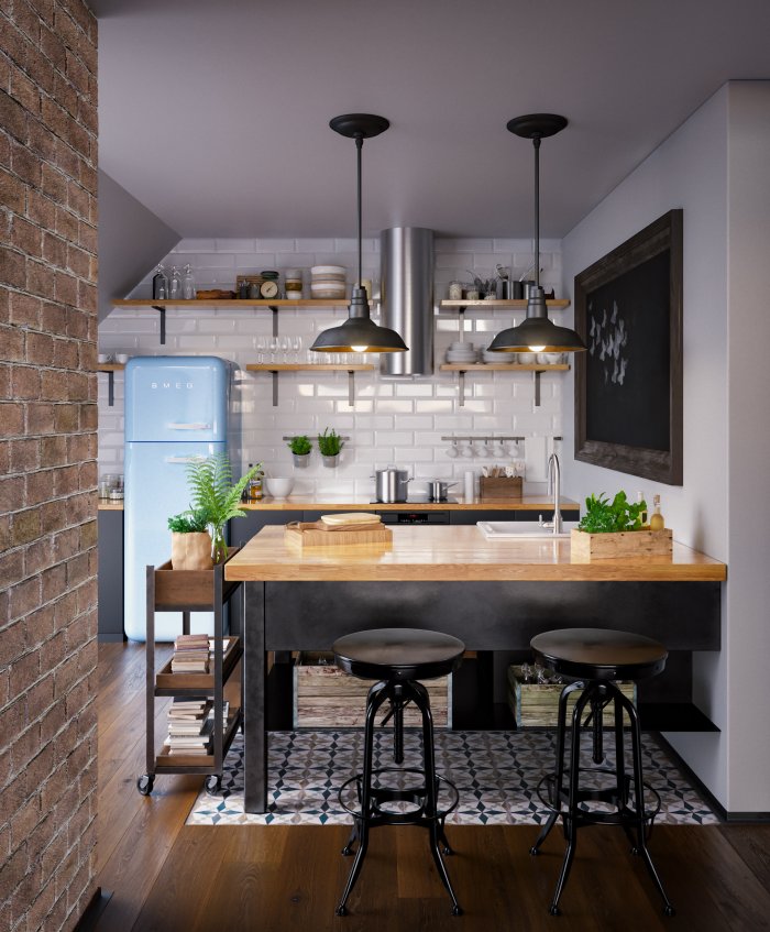 Маленькая кухня в стиле лофт