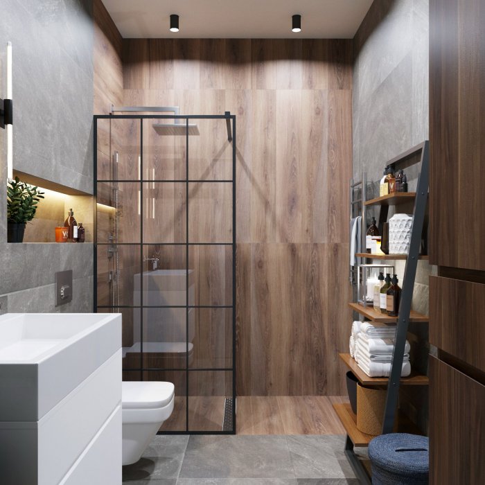 Санузел с душевой в стиле лофт