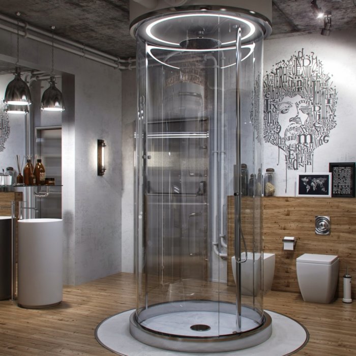 Санузел с душевой кабиной лофт