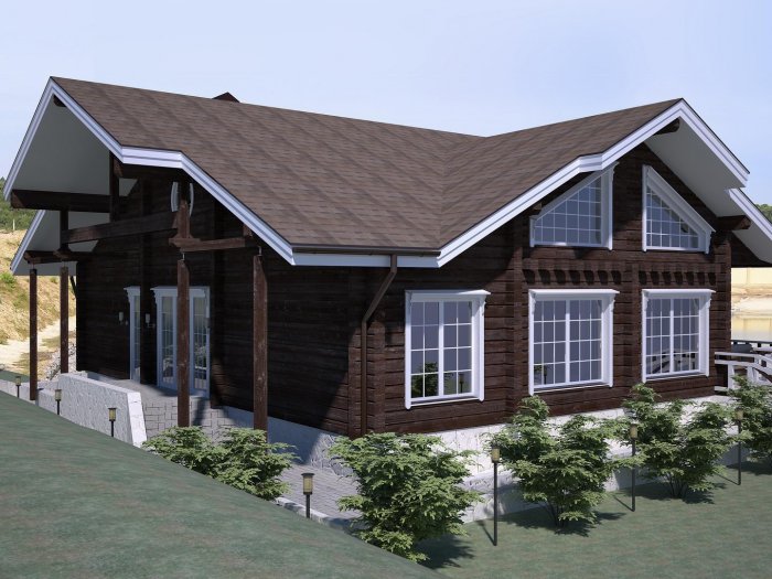 Дом из бруса темный фасад