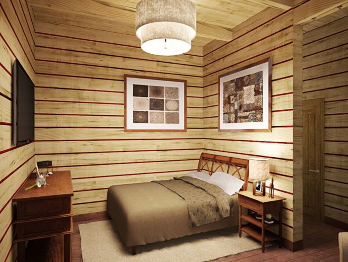 Отделка спальни имитацией бруса