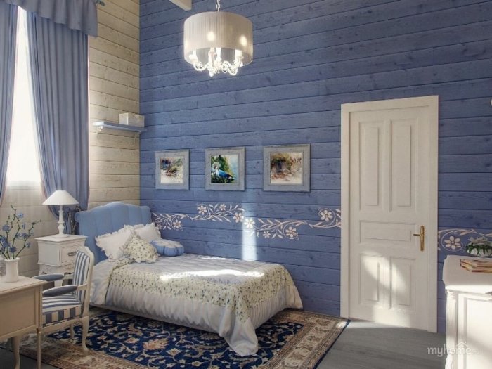Синяя вагонка в интерьере