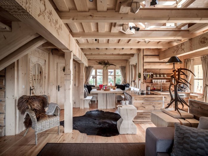 Интерьер сруба в стиле Шале