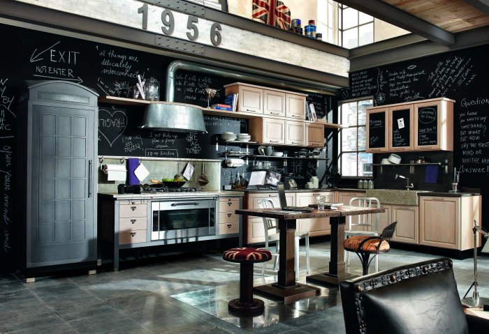 Кухонный гарнитур тёмный в ретро стиле