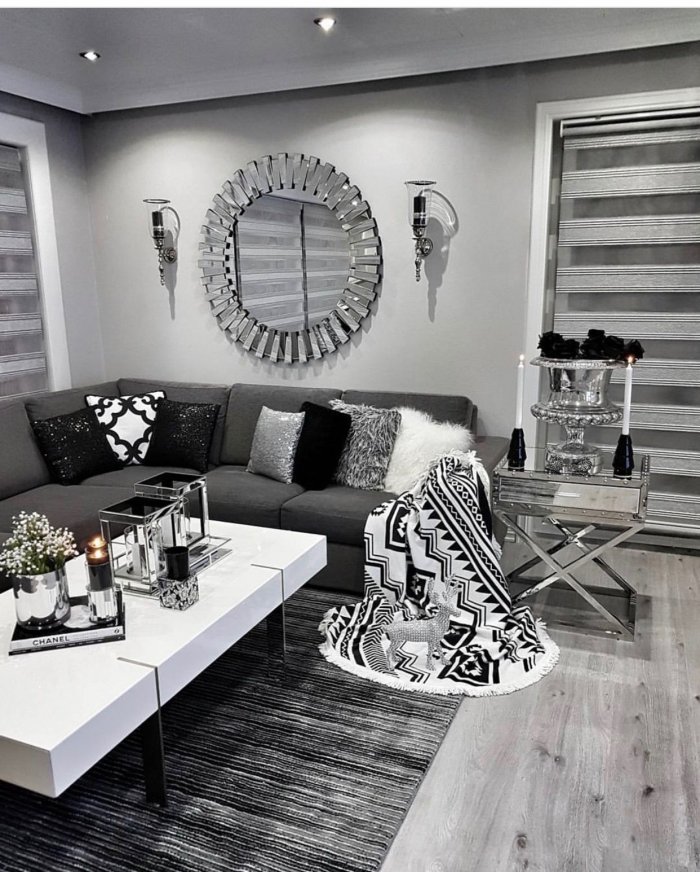 Гостиная в серо белых тонах