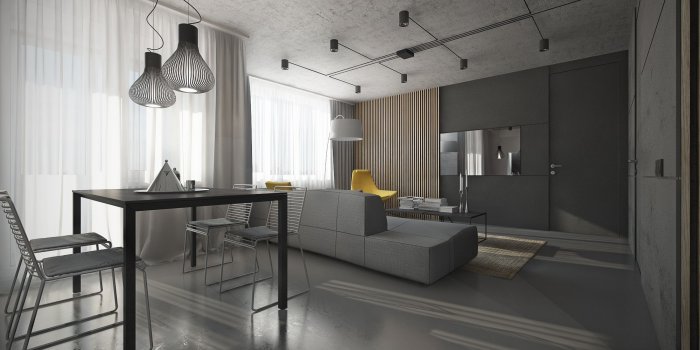 Квартира лофт в серых тонах