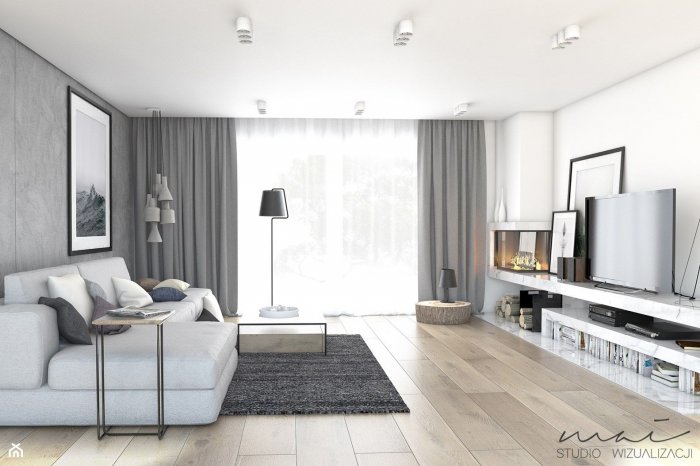 Интерьер гостиной в светло серых тонах