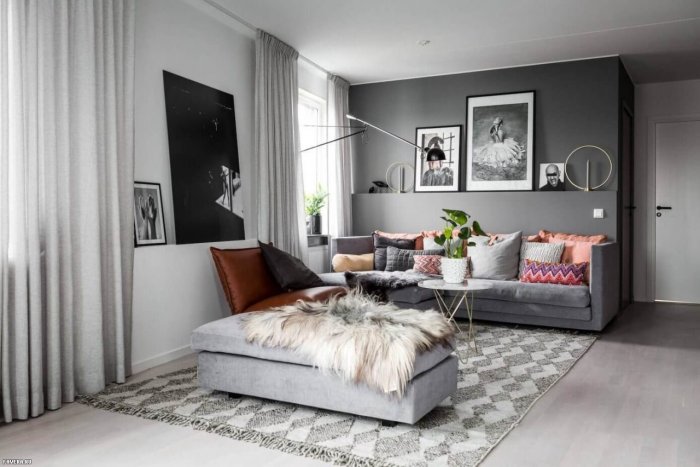 Серые стены в интерьере квартиры
