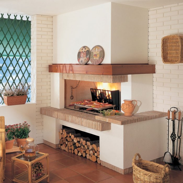 Угловой камин в интерьере