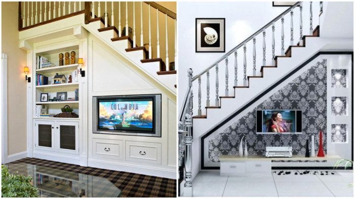 Встроенная кухня под лестницей