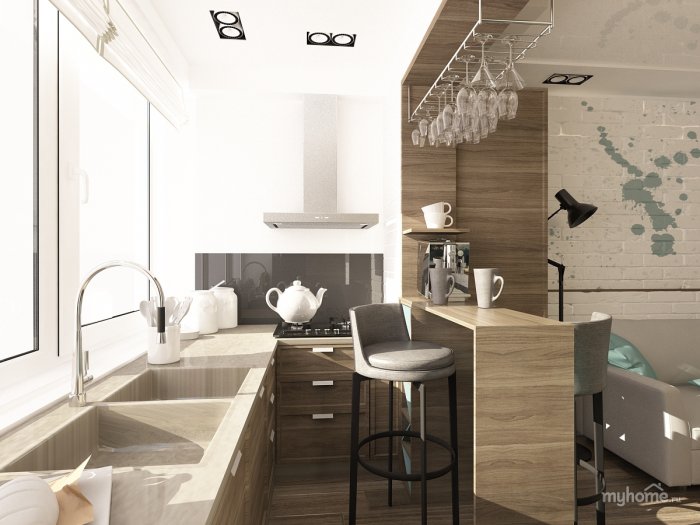 Кухня студия совмещенная с балконом