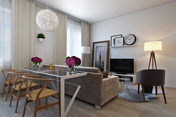 Кухня гостиная с обеденным столом