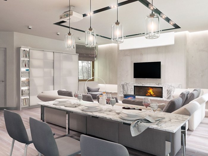 Кухня гостиная с обеденным столом