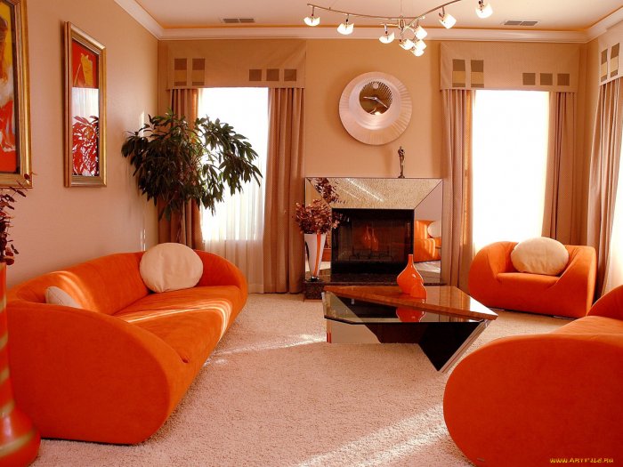 Гостиная в персиковых тонах